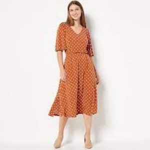 NWT GIRL CURVES TALL KNIT MIDI DRESS FLUTTER SLEEVE GINGERBREAD DOT XXS